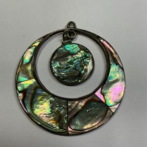 Sterling Silver abalone Shell pendant. 1.75 inch diameter